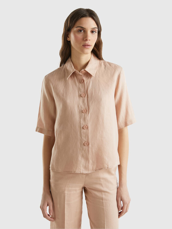 Conjunto de pantalones cortos de camisa de lino para mujer – Olivoslindo