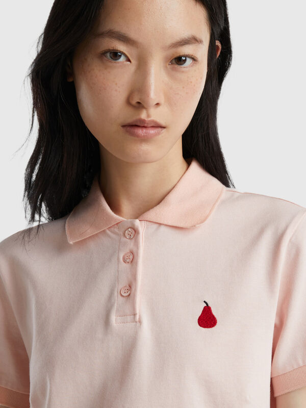 Pink polo with pear embroidery Women