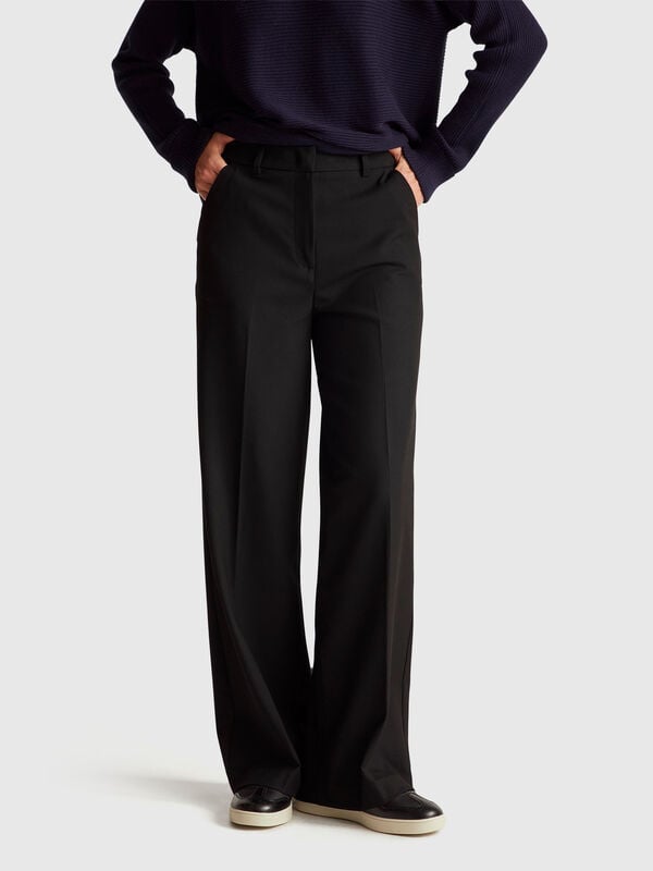 Pantalones anchos de mezcla de viscosa elástica Mujer