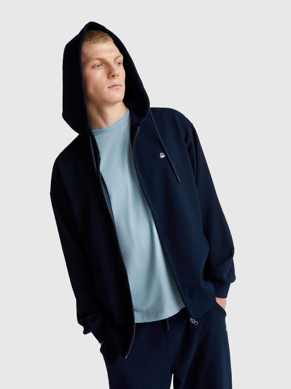 Sudadera de algodón con cremallera y capucha Hombre