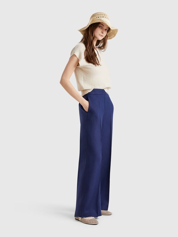 Pantalón palazzo de 100% lino Mujer