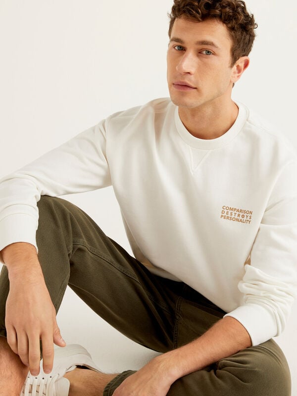 Cream colored sweatshirt in organic cotton Men