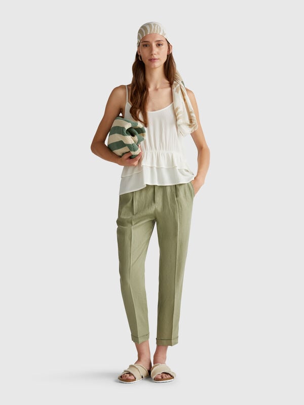 Pantalón regular fit de puro lino Mujer