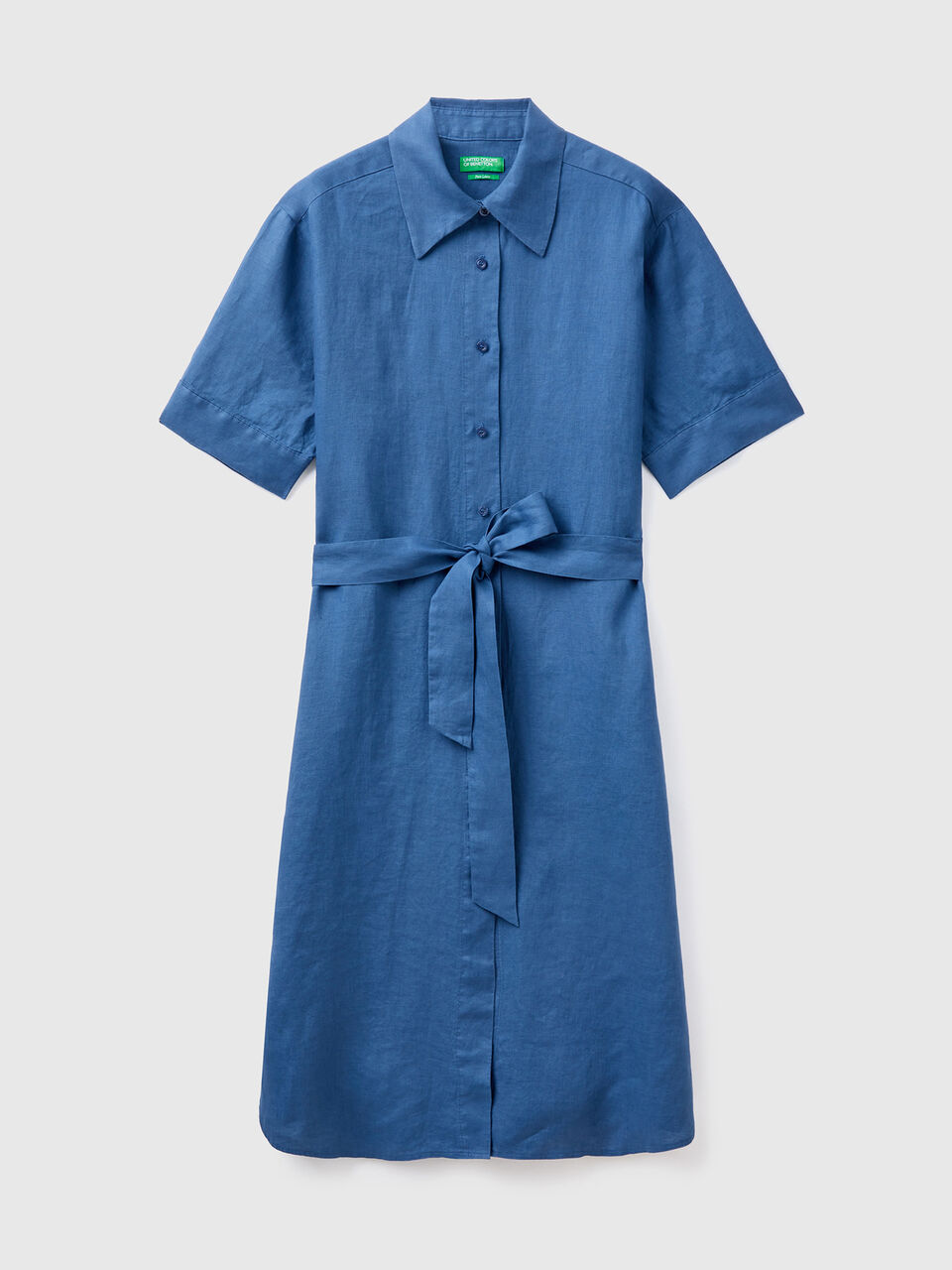 LIBERTY Navy Blue Pure Cotton Midi Shirt Dress Double Breasted Size 12 *NO  BELT*