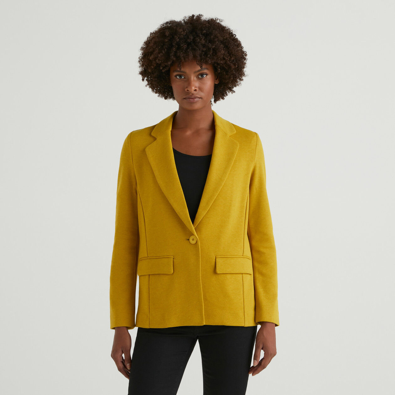 Fitted blazer with pockets Yellow Benetton