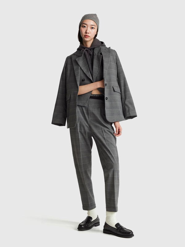 Pantalones de franela con estampado de pata de gallo Mujer