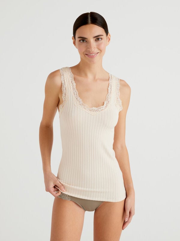 Tank top with lace in Modal® blend Women