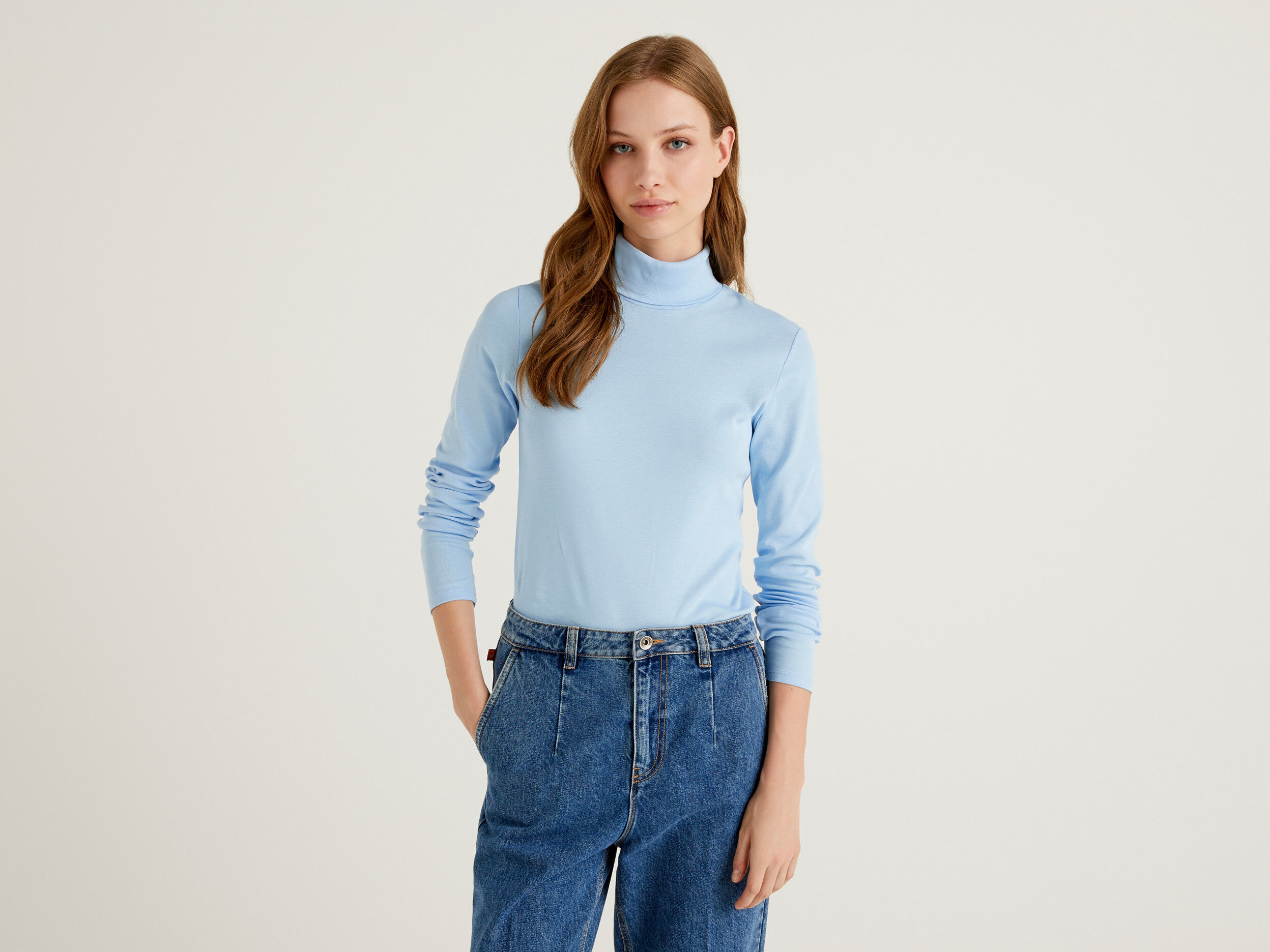 Light blue high neck top cheap