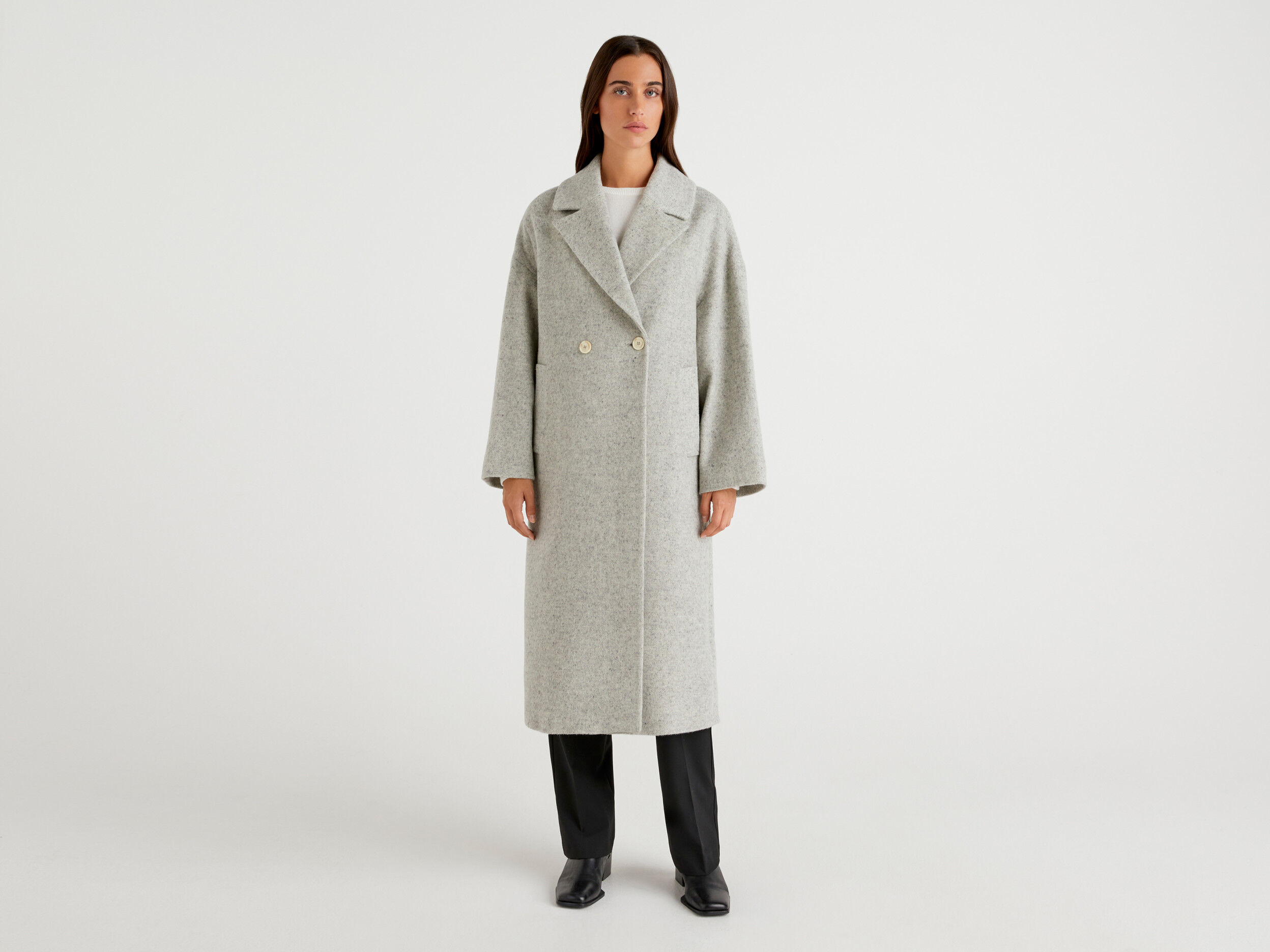 Grey wool double breasted coat sale