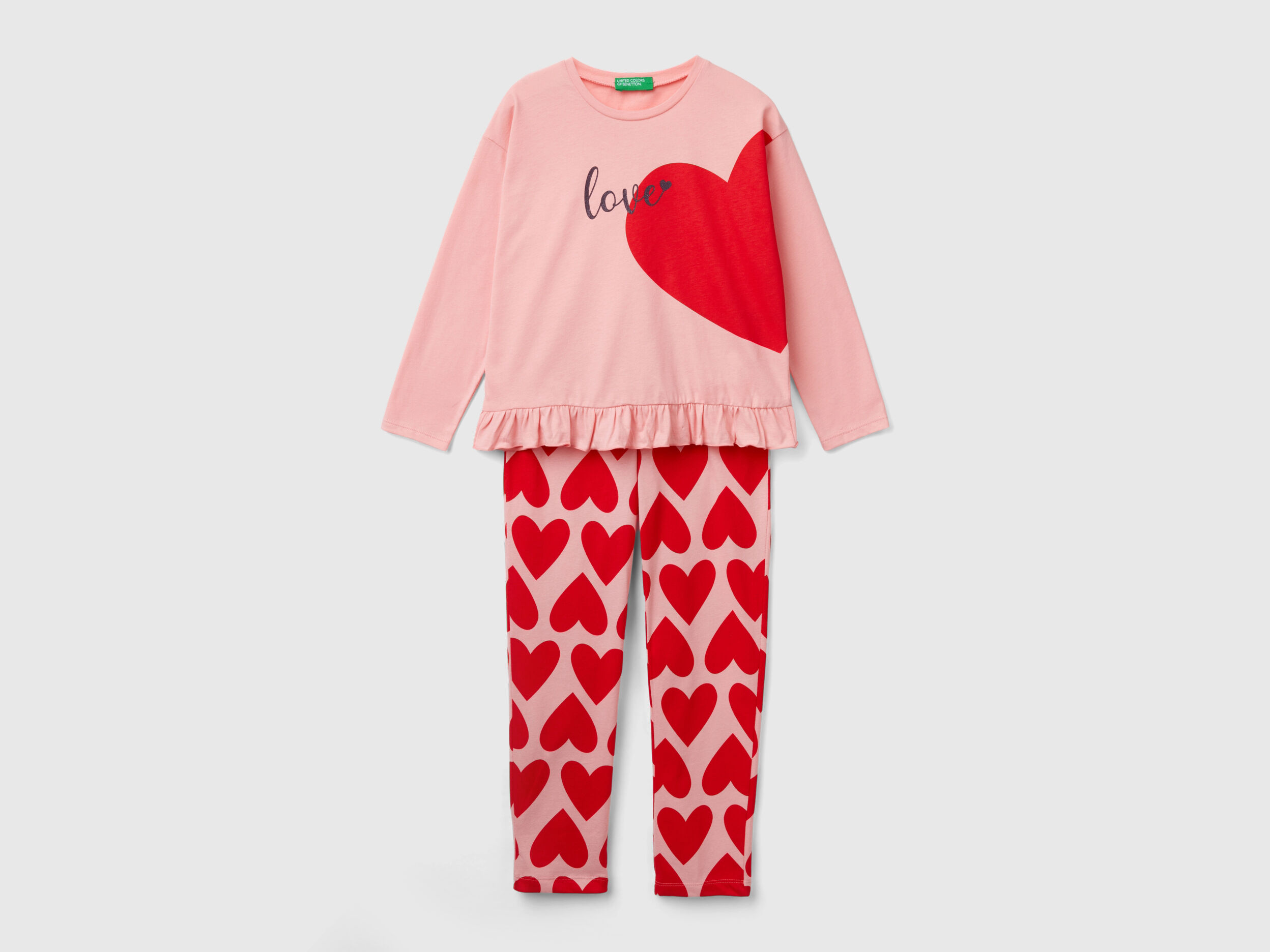 Pijama de corazones de algodon de fibra larga Rosa Benetton