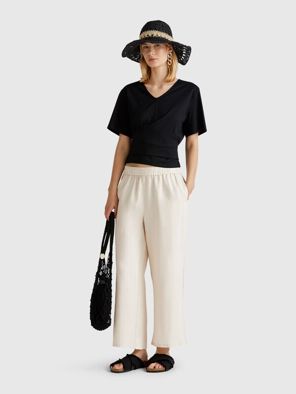 Pantalón ancho de puro lino Mujer