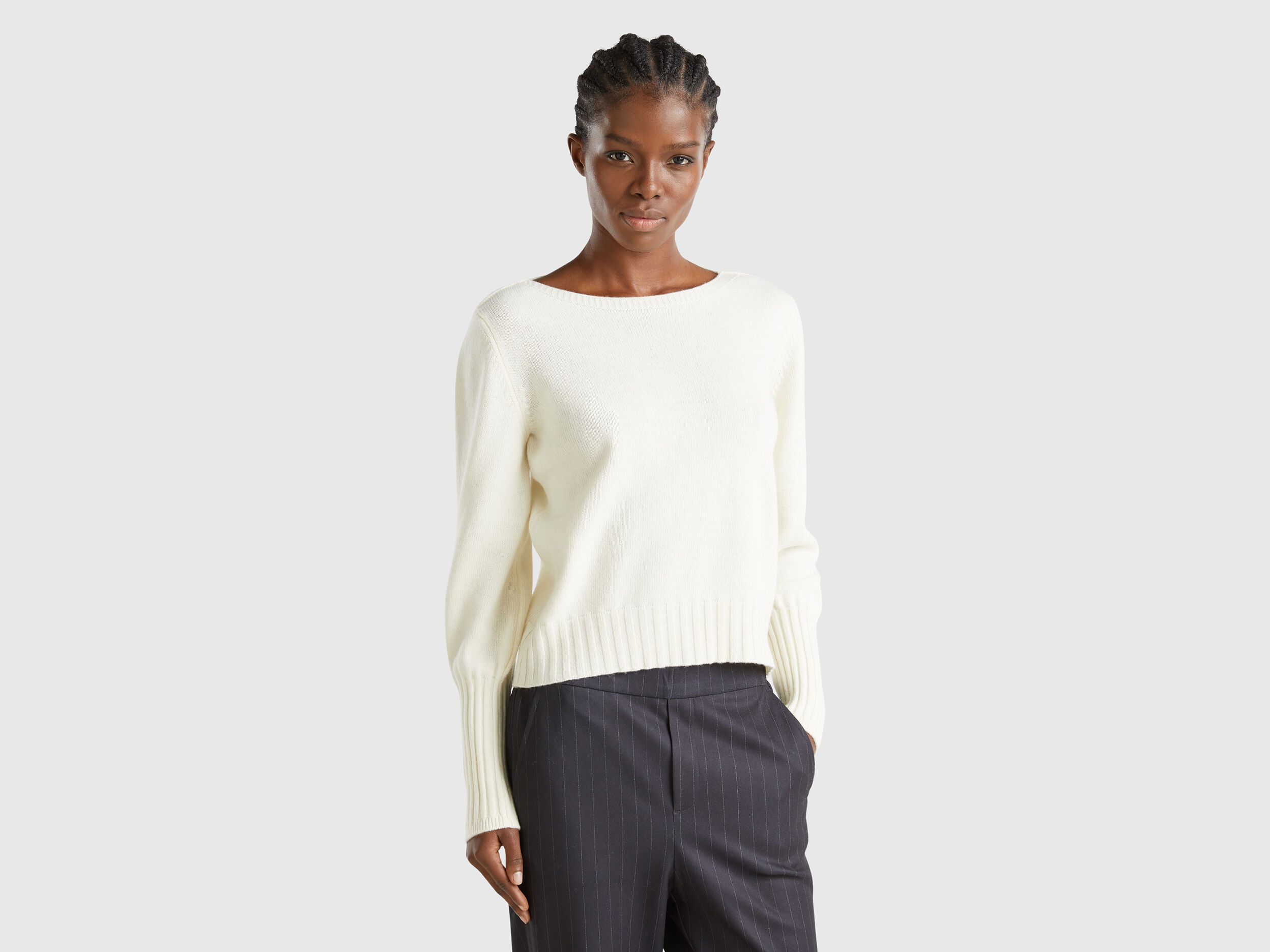 Boat neck sweater Creamy White Benetton