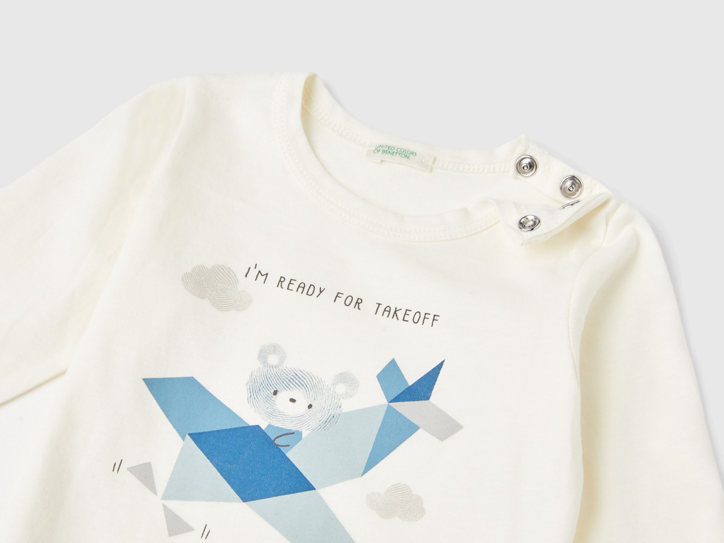 T shirt with print in warm organic cotton Creamy White Benetton