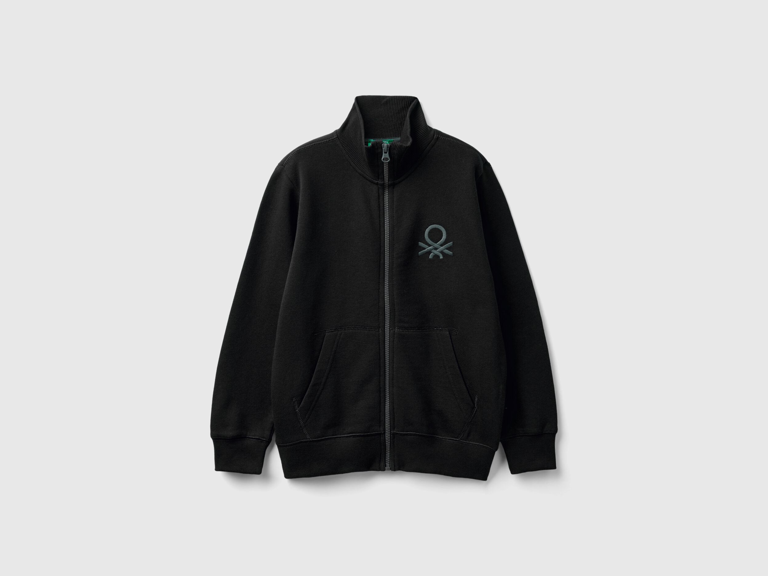 Pure cotton sweatshirt with zipper - Black | Benetton