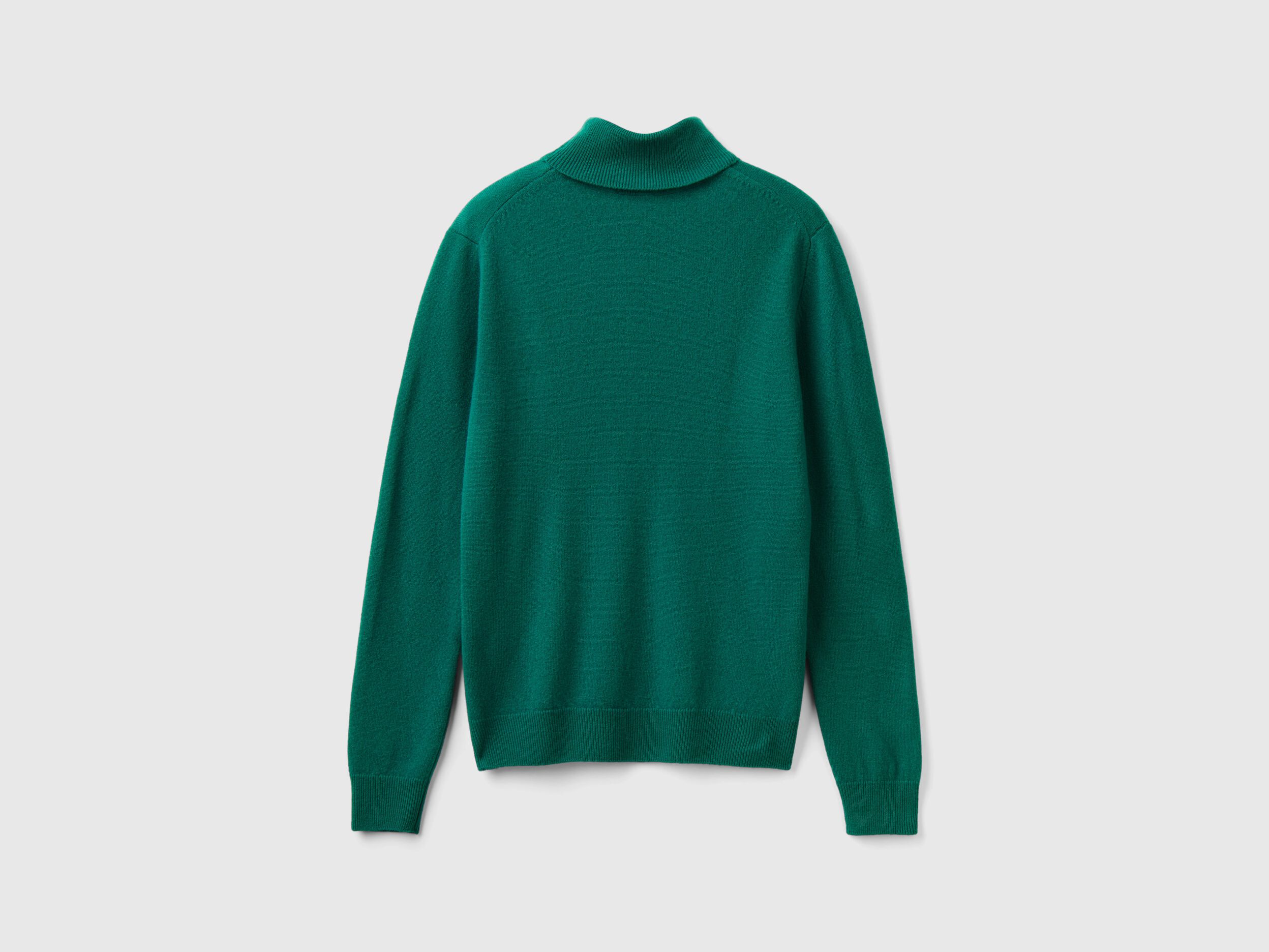 Forest green turtleneck sweater in pure Merino wool Dark Green Benetton