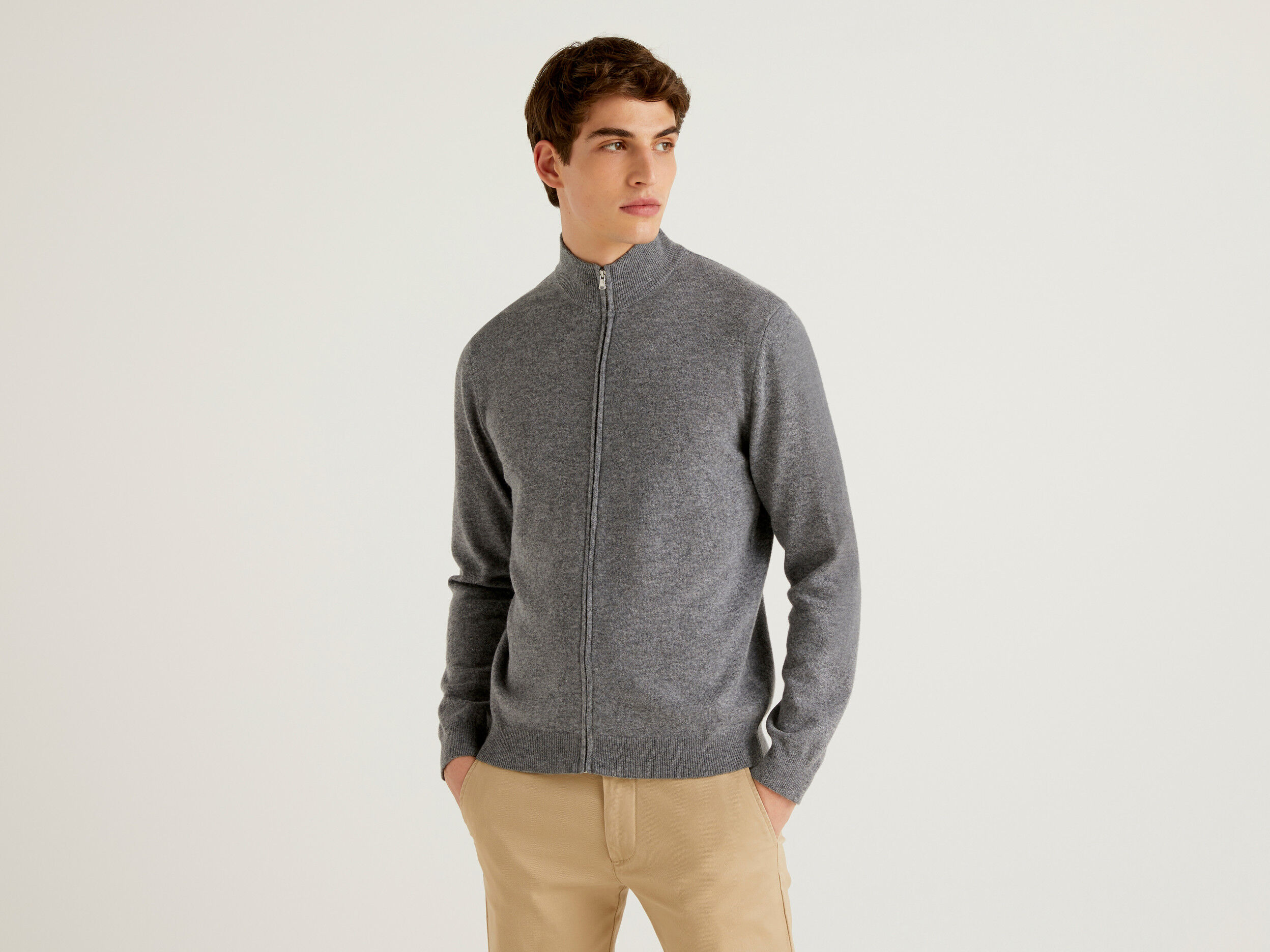 Zip up outlet wool cardigan