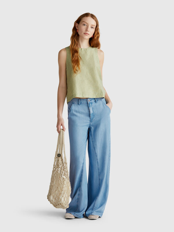 Pantalón ancho cambray Mujer