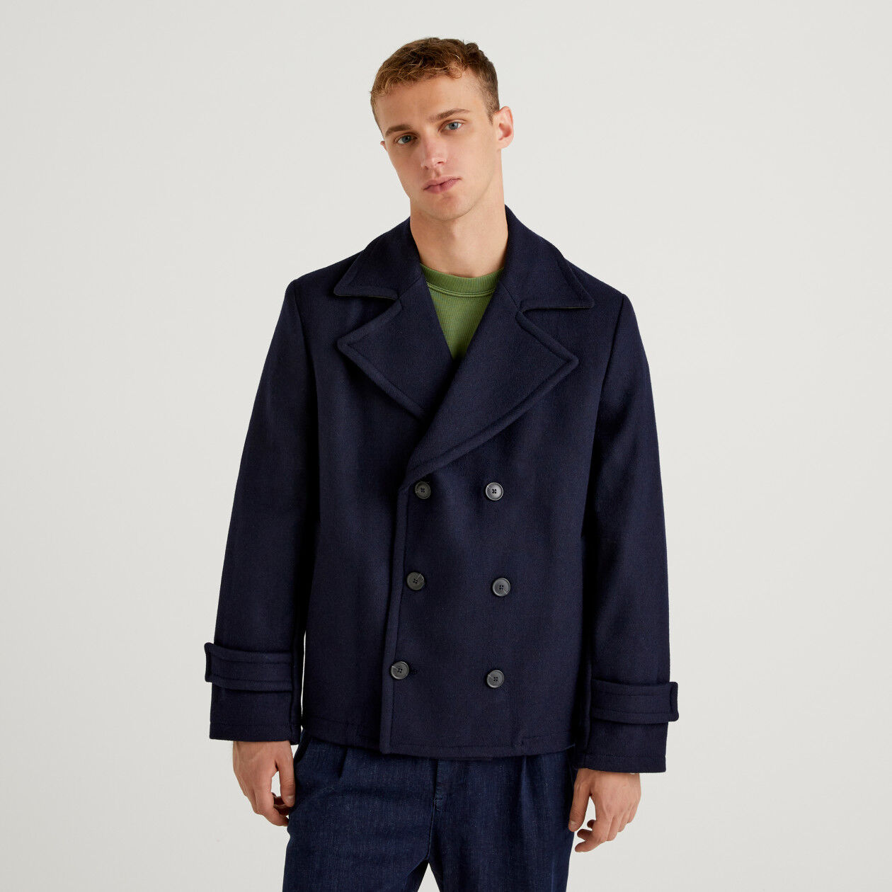 Navy double top breasted coat mens