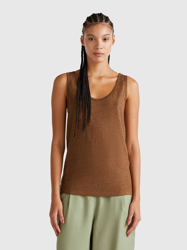 Camiseta de tirantes de puro lino Mujer