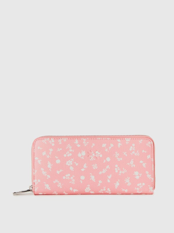 Large pink wallet with floral pattern Women