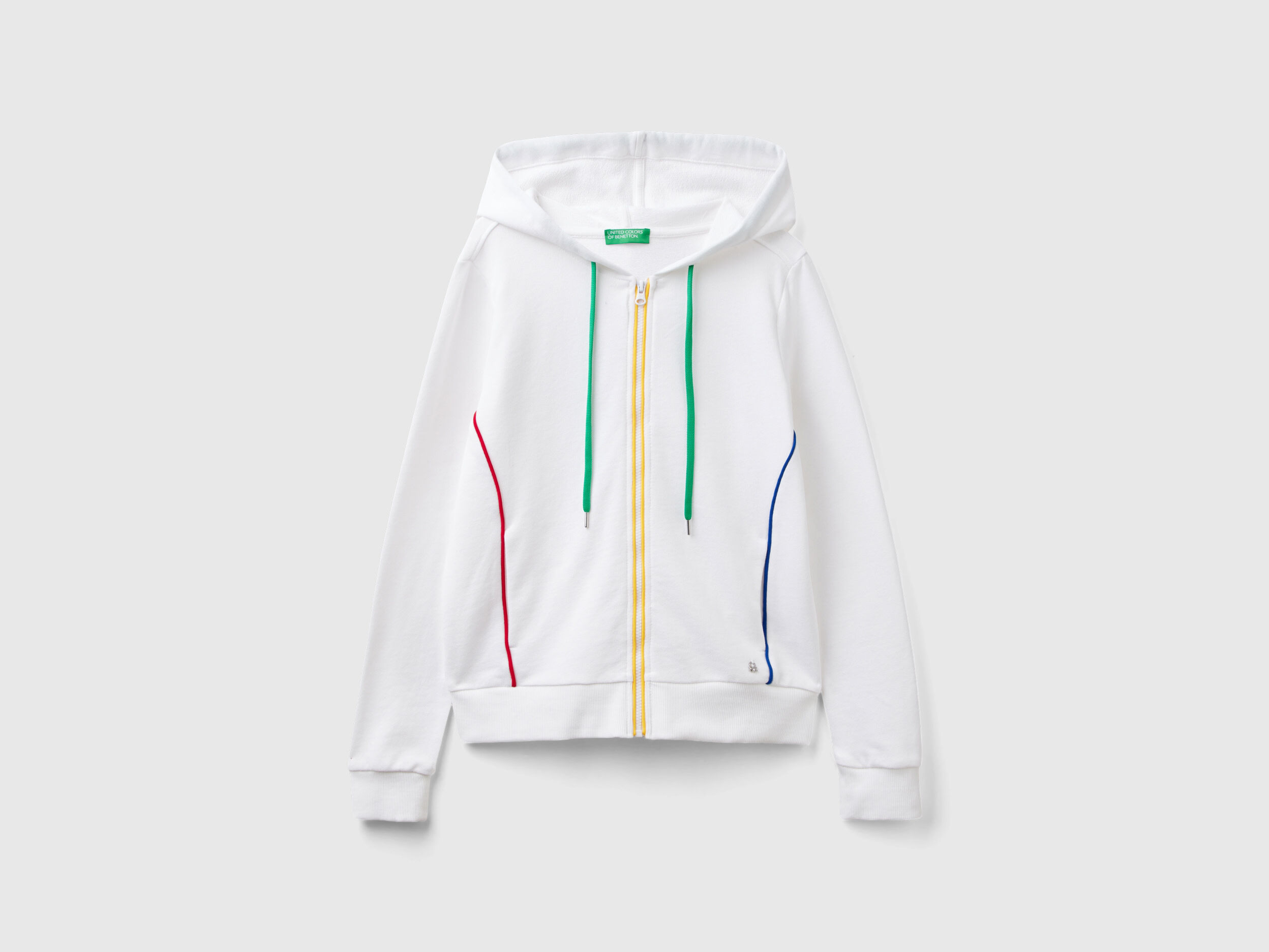 100 cotton sweatshirt with zip and hood White Benetton