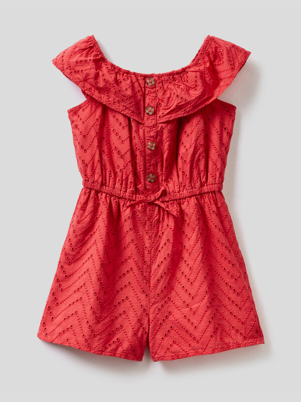 Jumpsuit in broderie angalise with ruffled collar Junior Girl