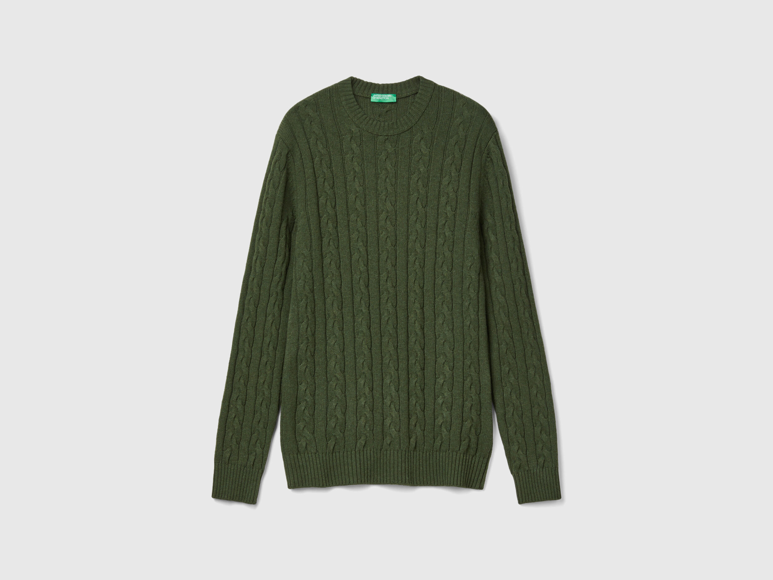 Cable knit sweater in cashmere blend - Dark Green | Benetton