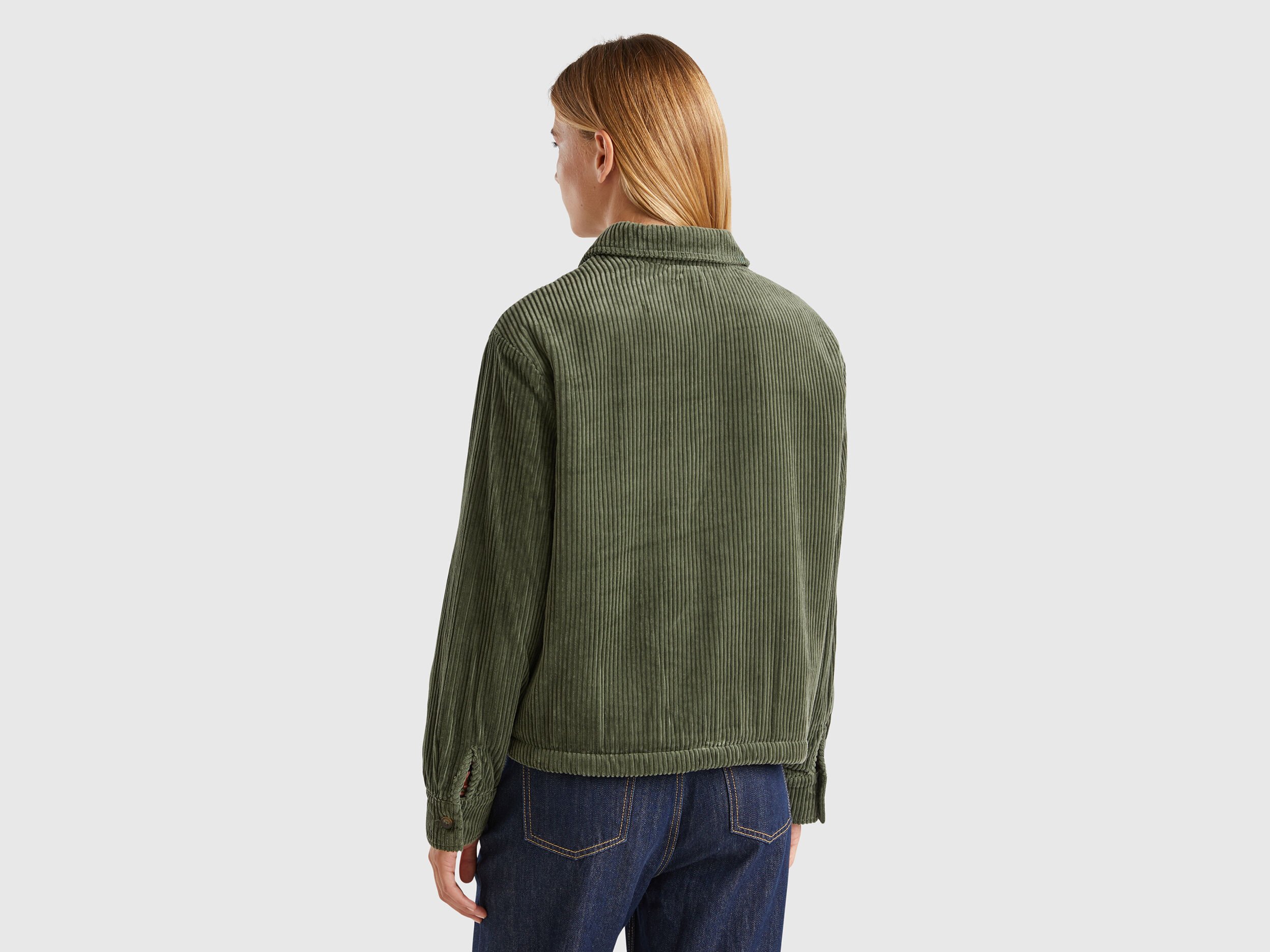 Velvet jacket with teddy lining - Military Green | Benetton