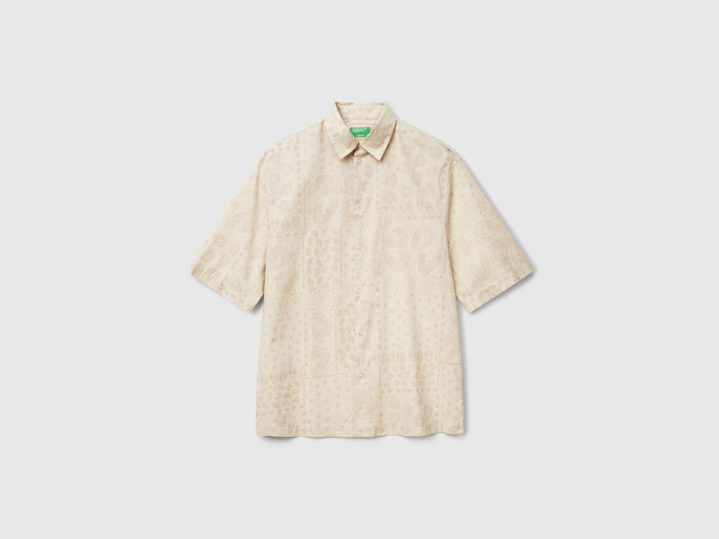 Short sleeve patterned shirt - Beige | Benetton