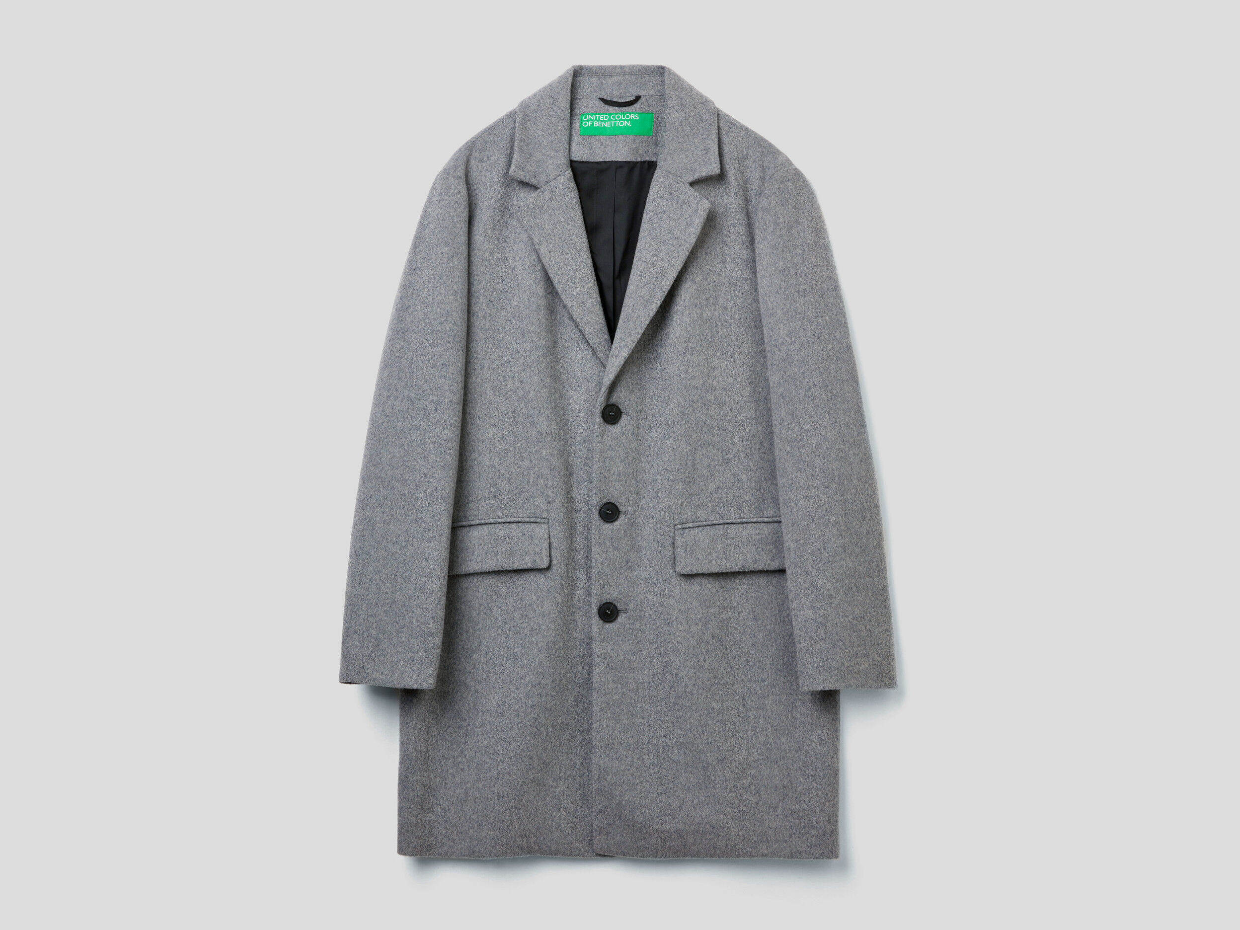 Lined coat in wool blend Dark Gray Benetton