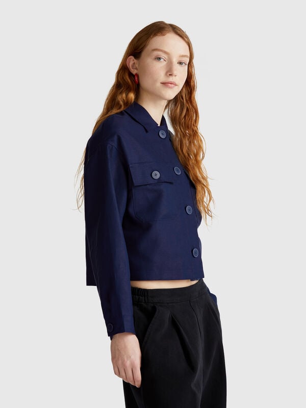 Chaqueta mezcla de lino Mujer