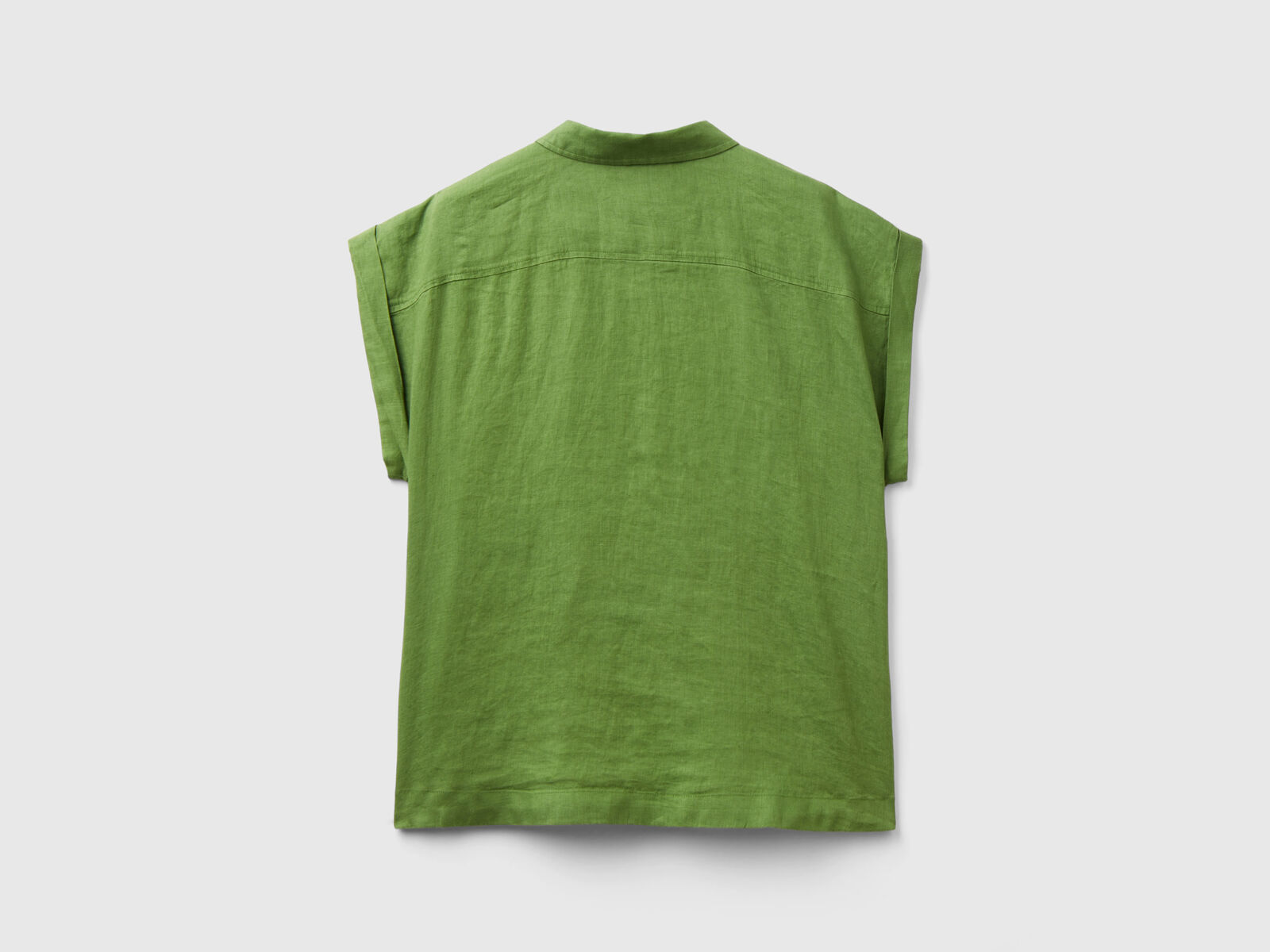 Boxy fit shirt in pure linen - Military Green | Benetton