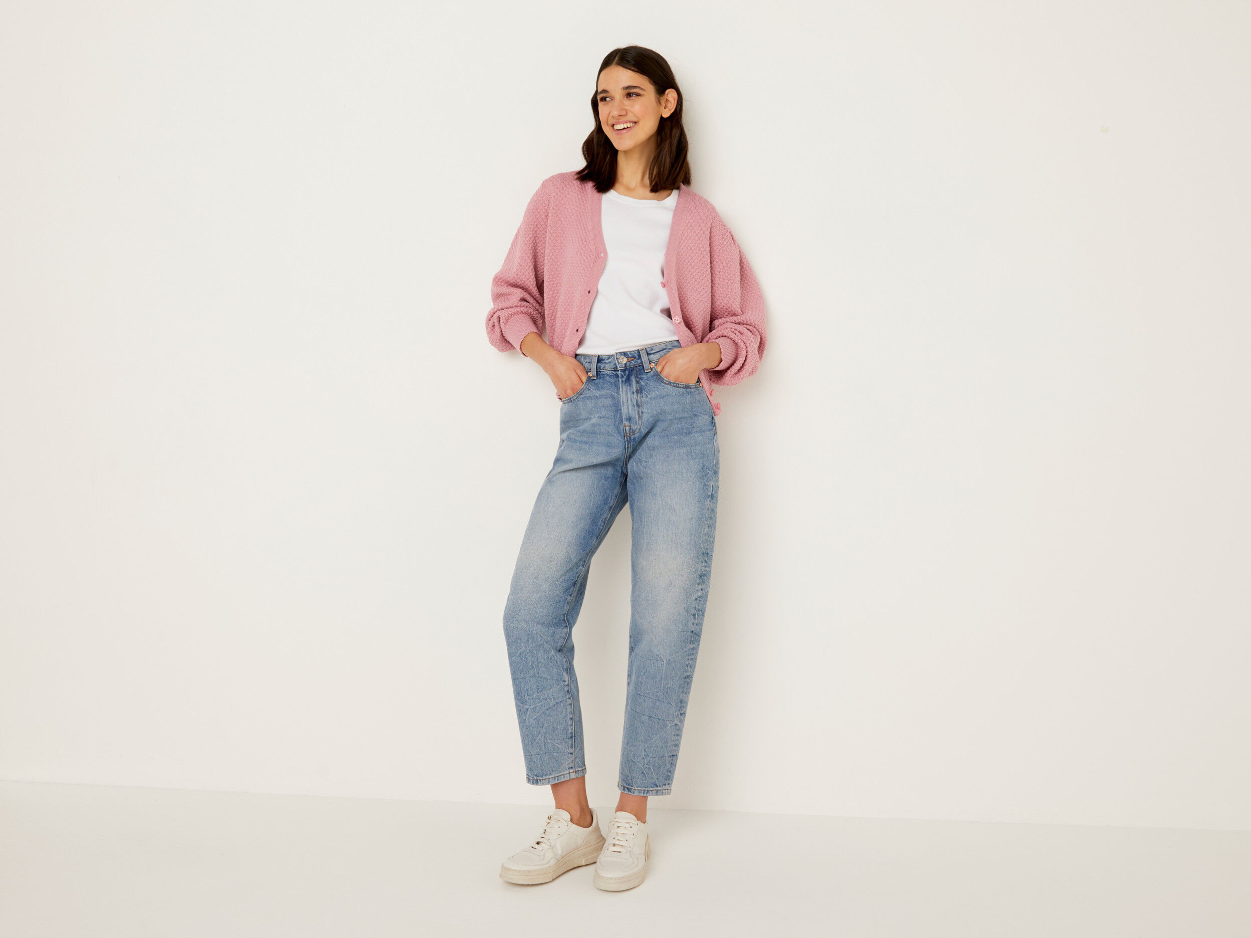 100 cotton boyfriend jeans Light Blue Benetton