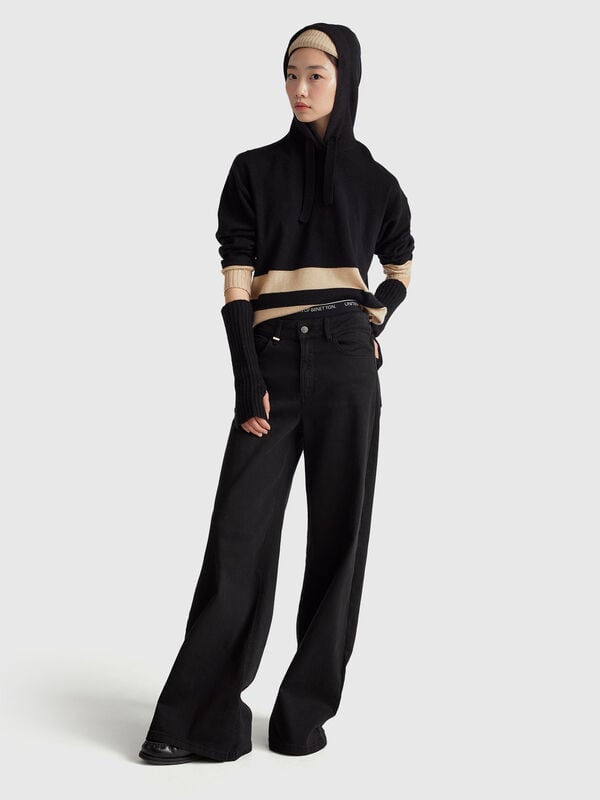 Suéter negro de mezcla de cachemira con capucha Mujer