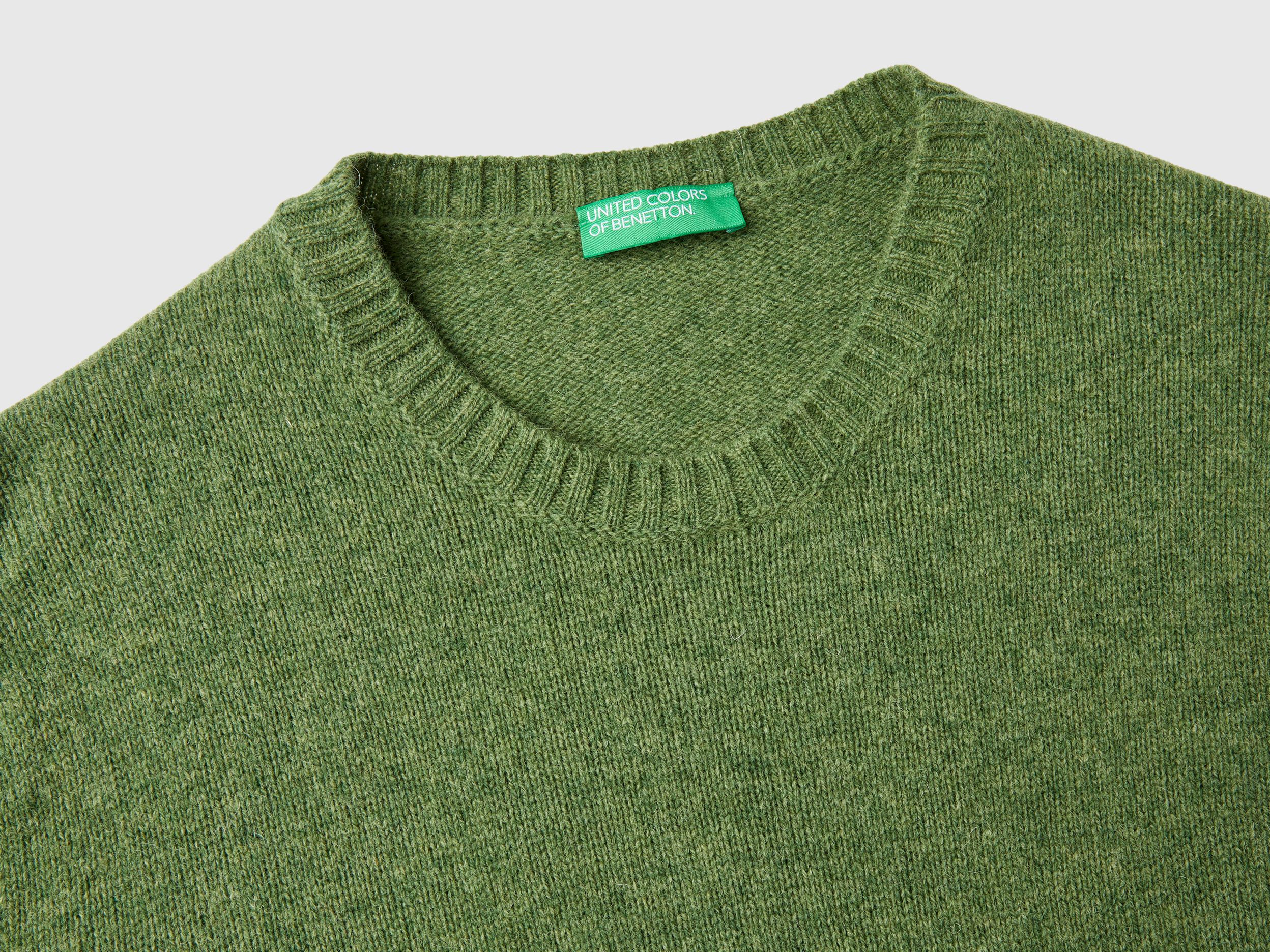 Sweater in Shetland wool - Olive Green | Benetton