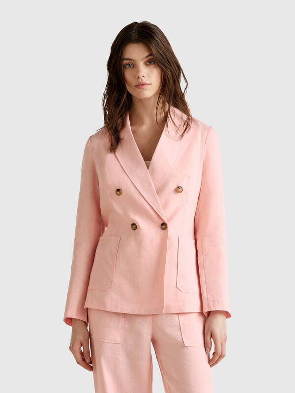 Chaqueta cruzada de puro lino Mujer