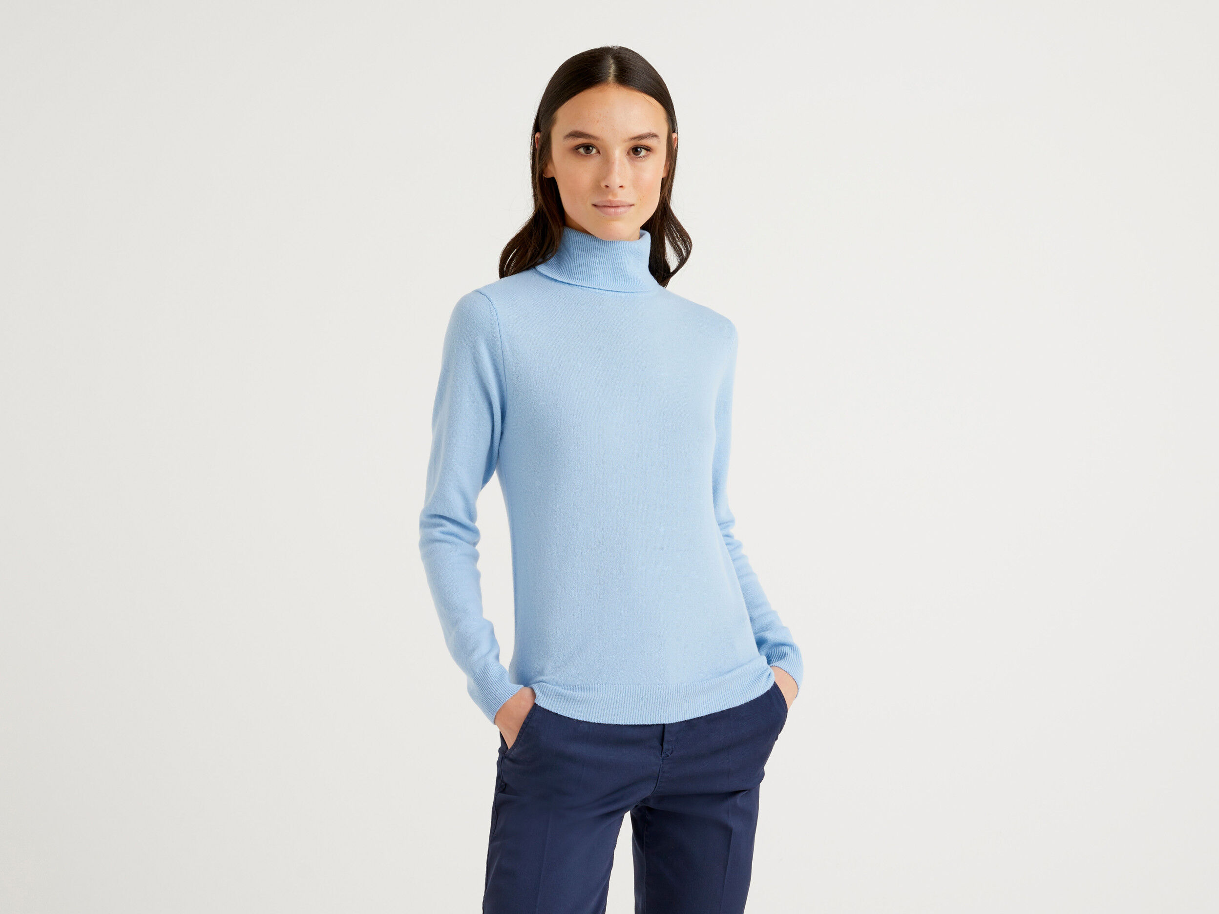 Sky blue turtleneck sweater in pure Merino wool Light Blue