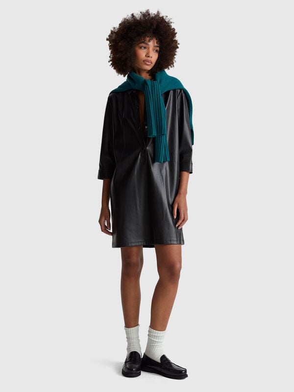 Vestido con cuello de tejido revestido Mujer