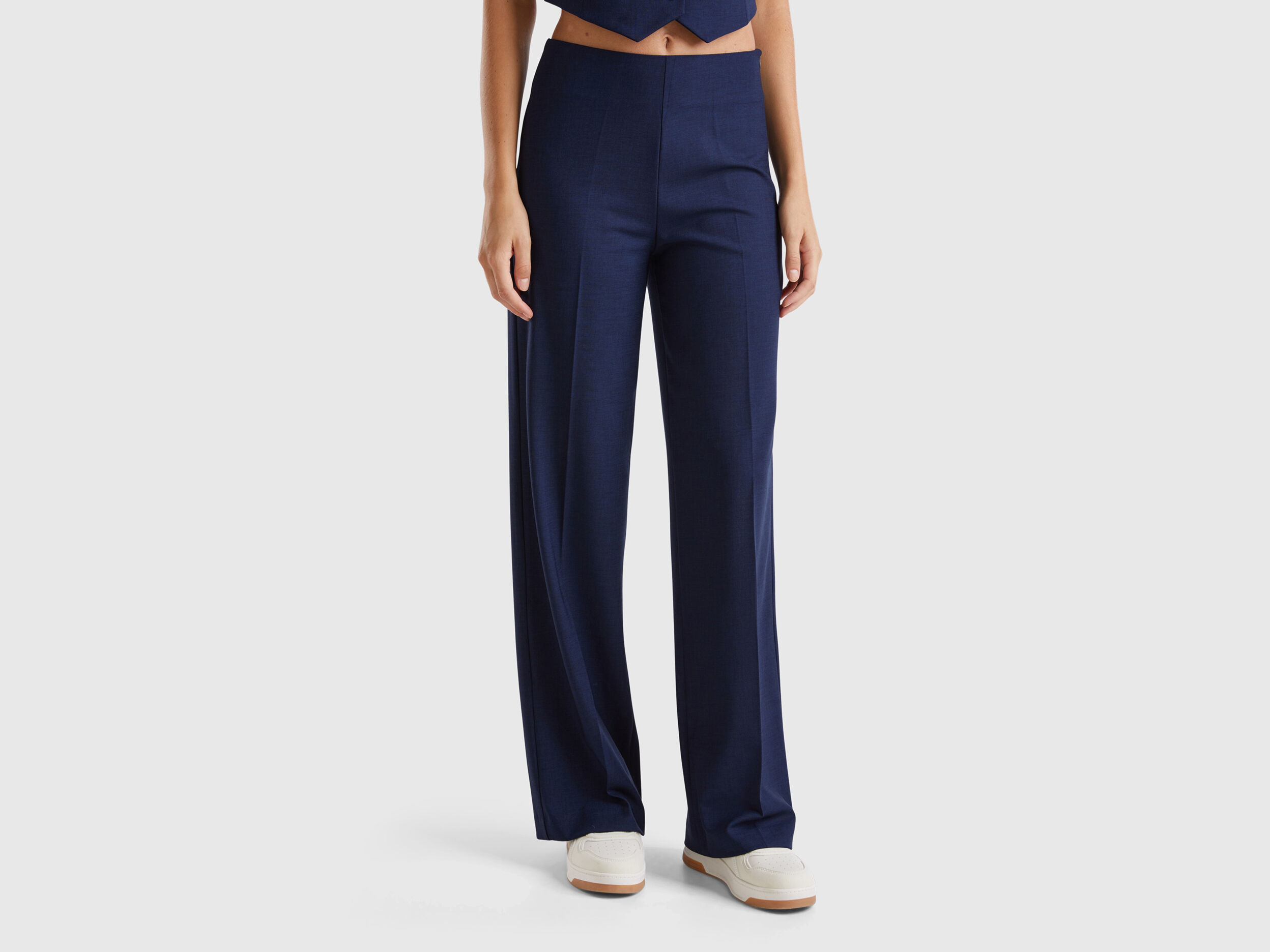 Flowy high waisted trousers Dark Blue Benetton