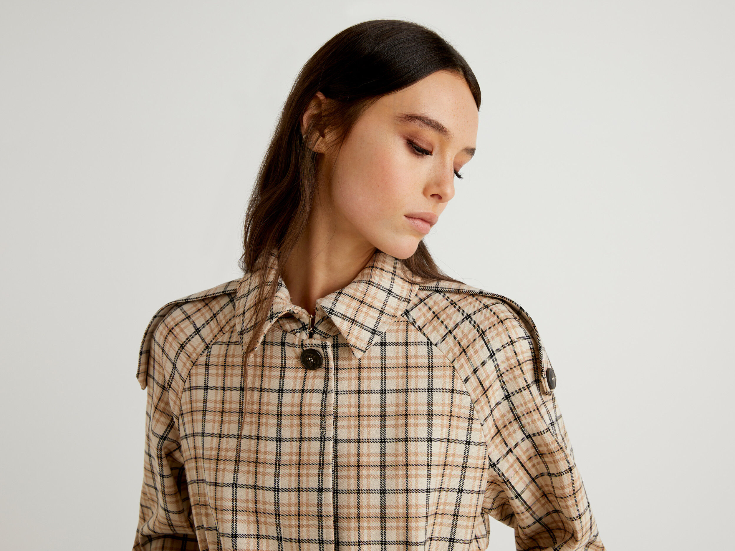Ladies checked trench discount coat