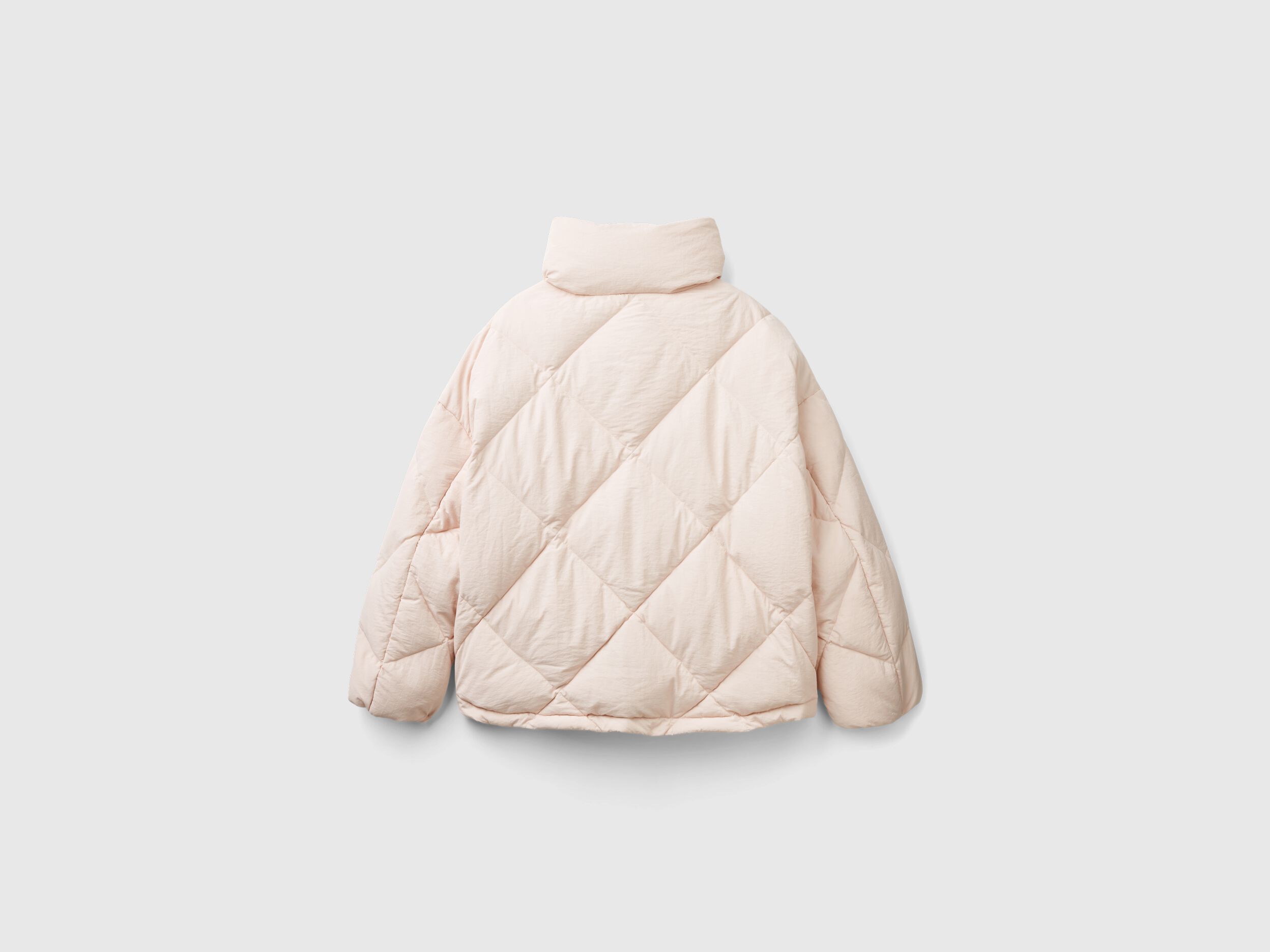 High collar puffer jacket in genuine recycled down - Soft Pink | Benetton