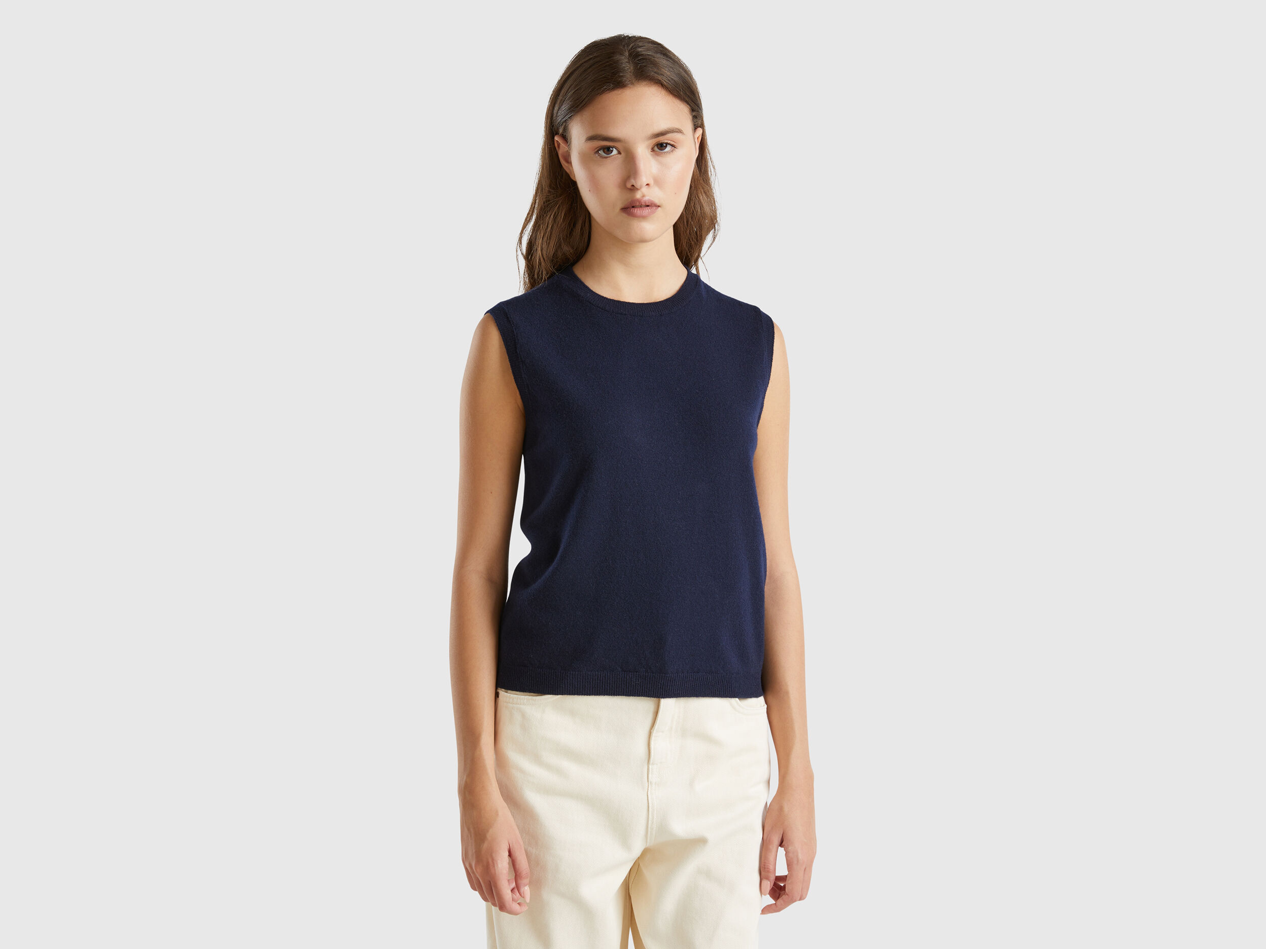 Midnight blue vest in pure Merino wool - Dark Blue | Benetton