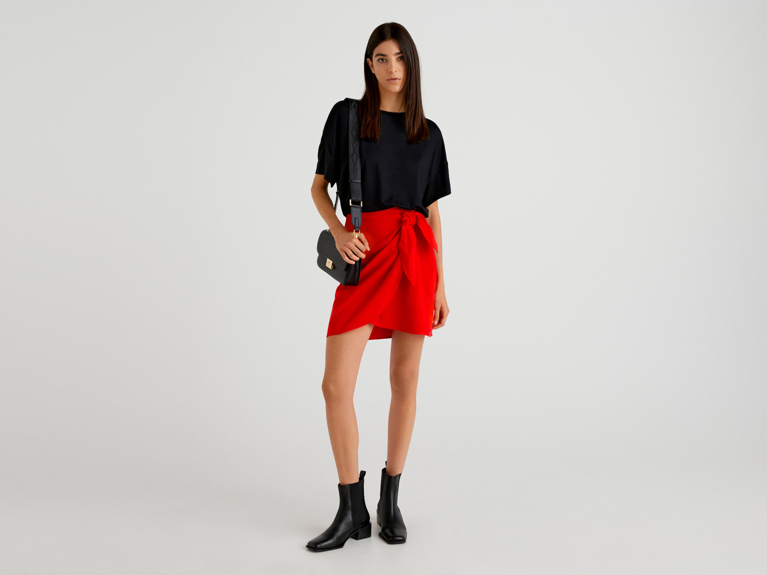 Flowy wrap mini skirt Red Benetton