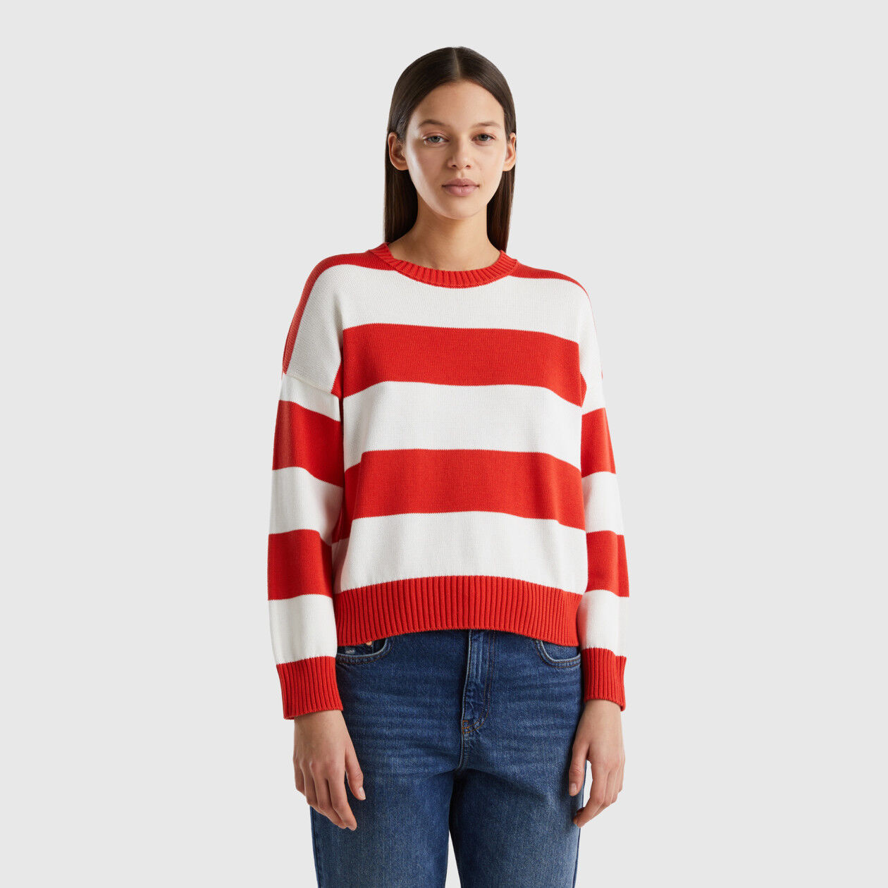 Black sweater with red and white stripe online