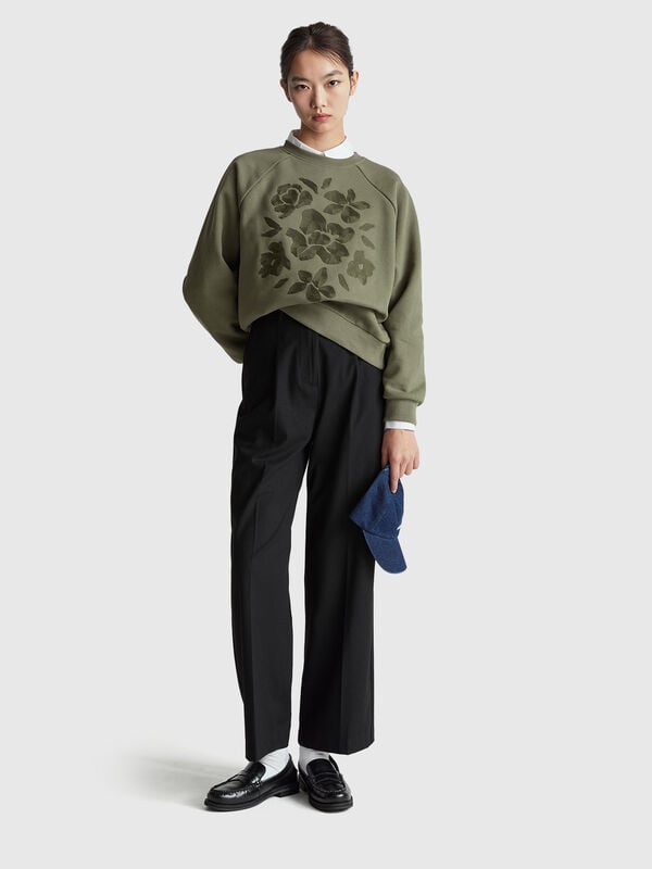 Sudadera cálida con bordado de flores Mujer