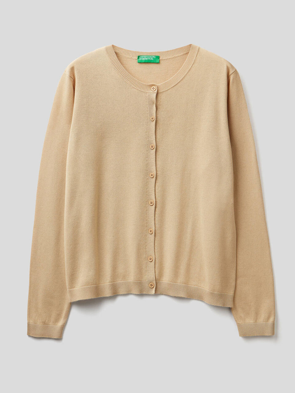 Cotton blend crew neck cardigan image number 1
