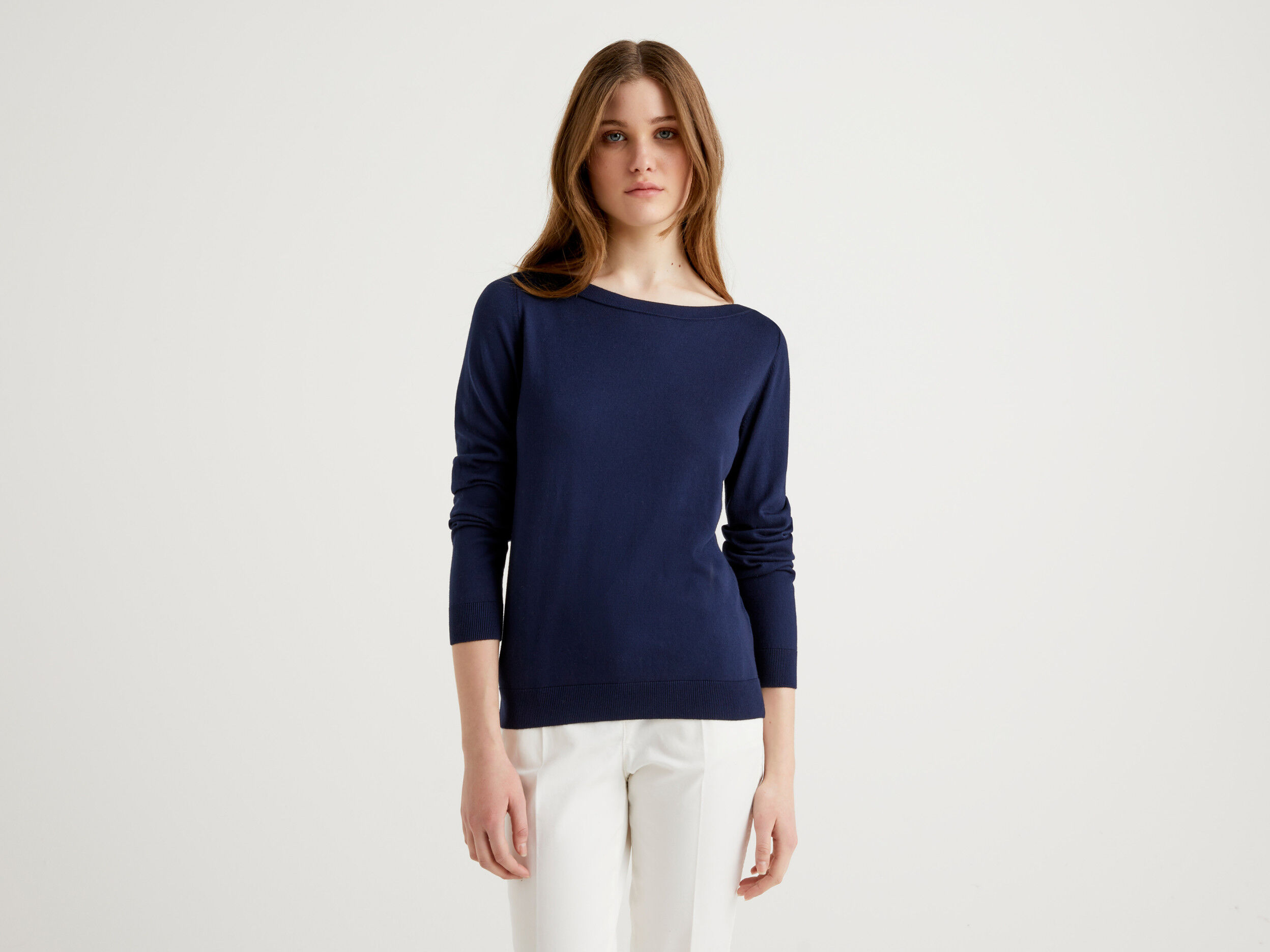 Boat neck sweater - Dark Blue | Benetton