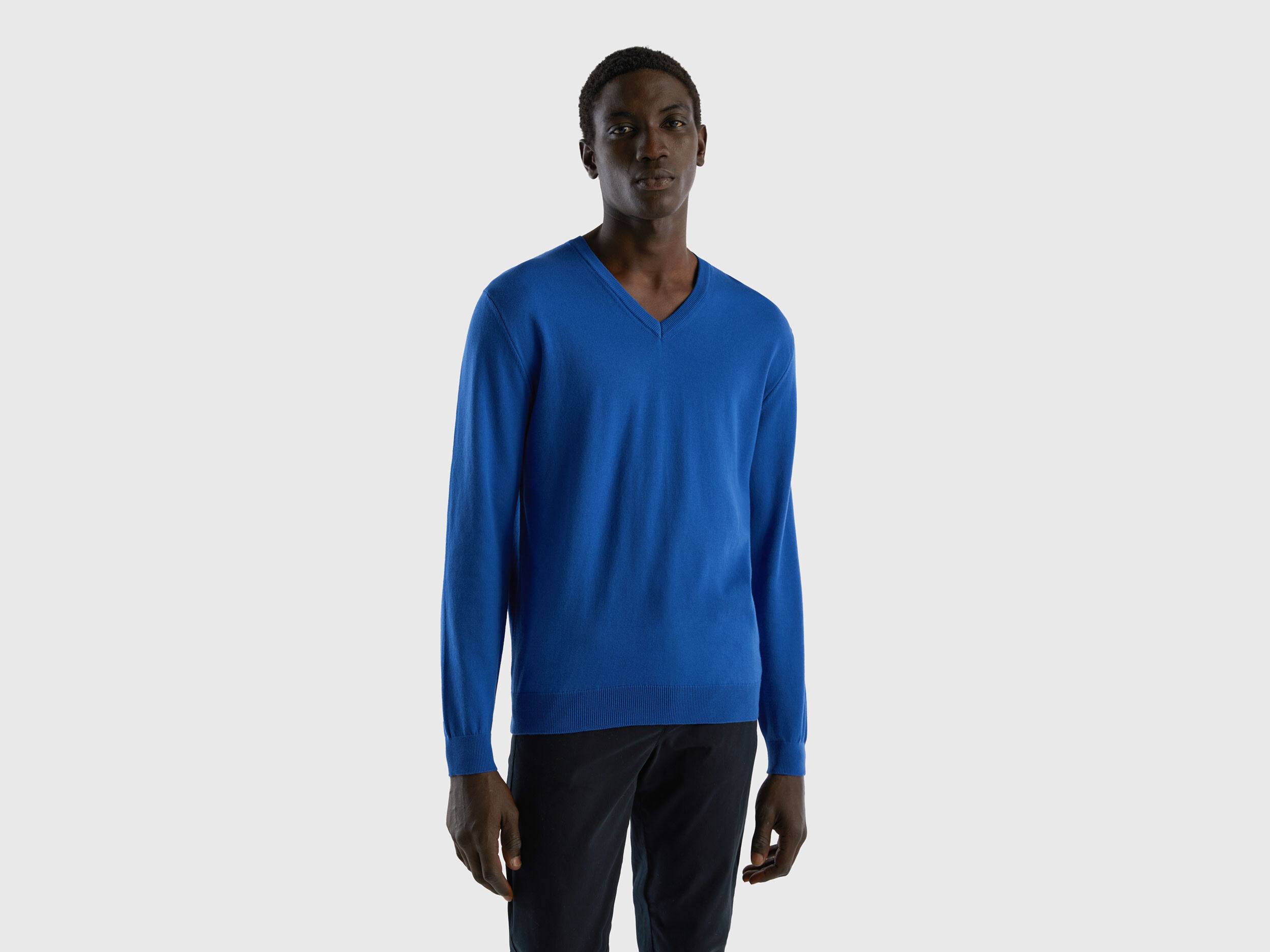 Royal blue v top neck jumper mens