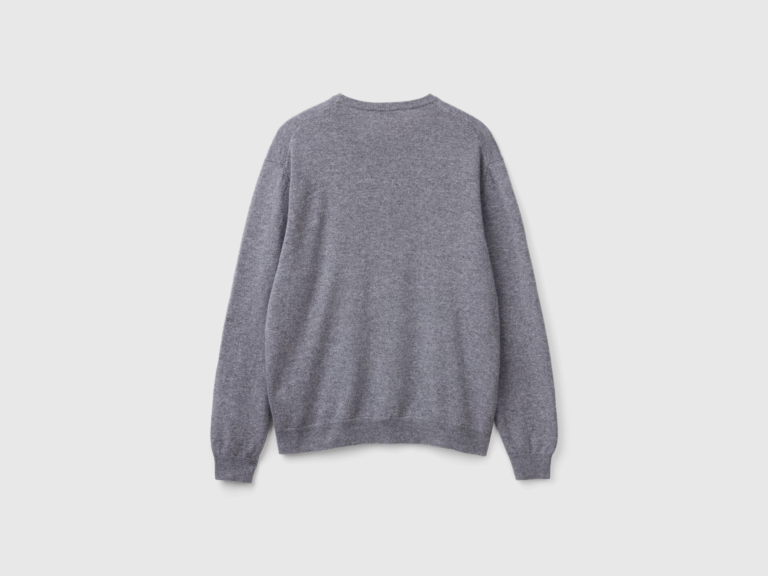 Dark gray crew neck sweater in pure Merino wool Dark Gray Benetton
