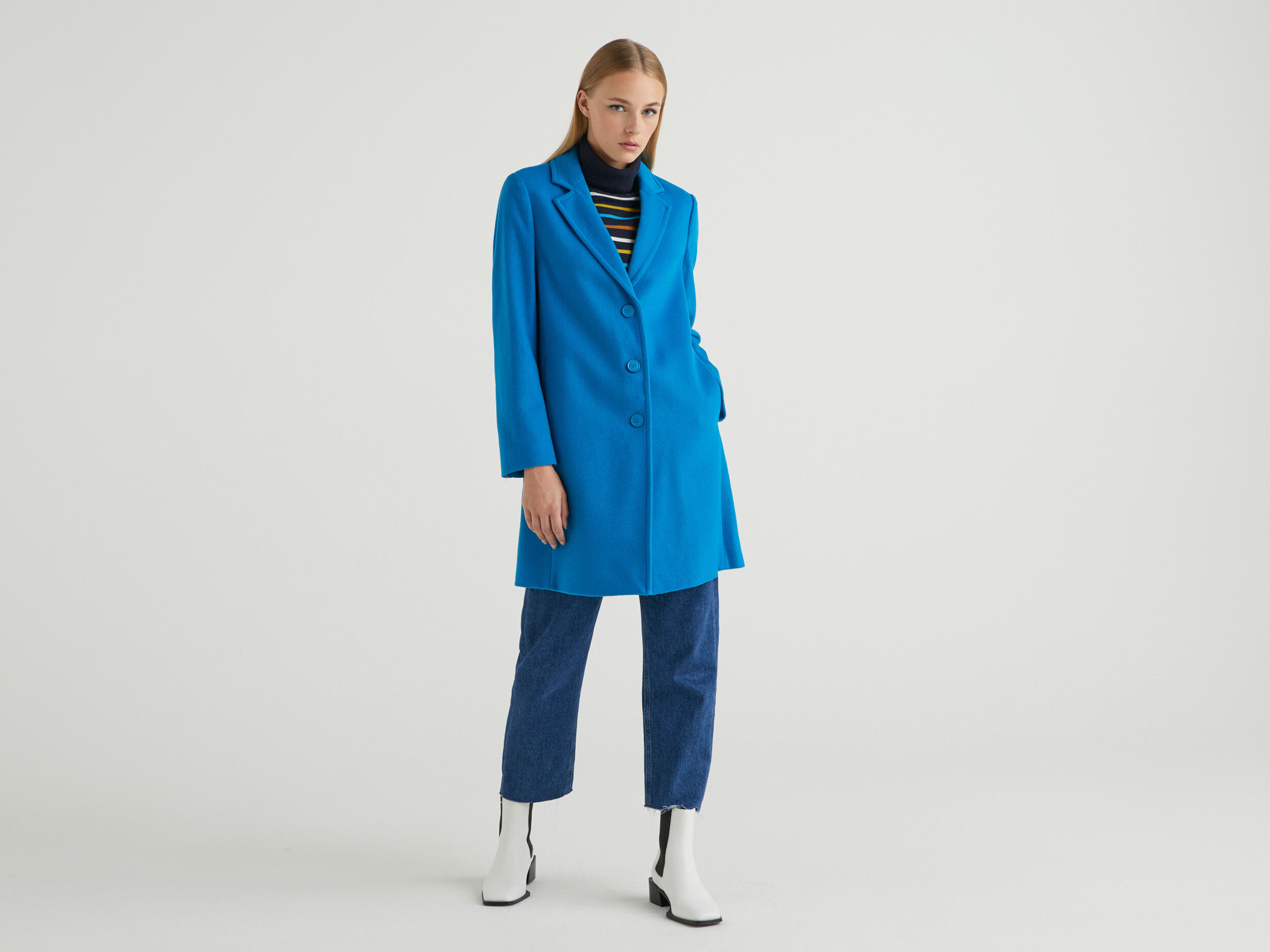 Short coat in wool blend cloth Turquoise Benetton